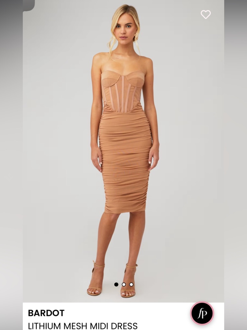 NWT Bardot Lithium Mesh Strapless Midi Dress in Camel nude size medium AU 8
